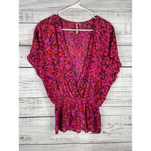 Petticoat Alley Pink Floral 100% Silk Flutter Sleeve Small Feminine Coquette